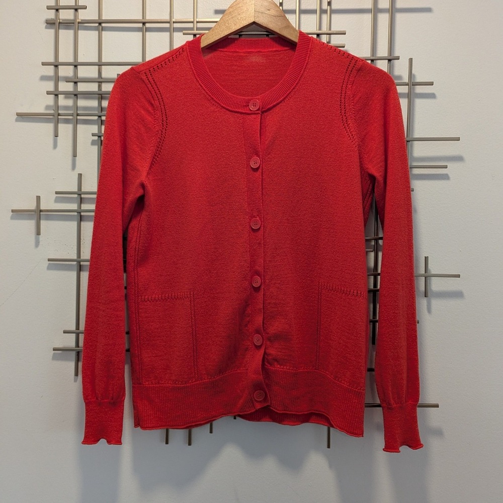 Sonia Rykeil Wool Cotton Blend Cardigan Sweater Red Button Front Women's Sz M